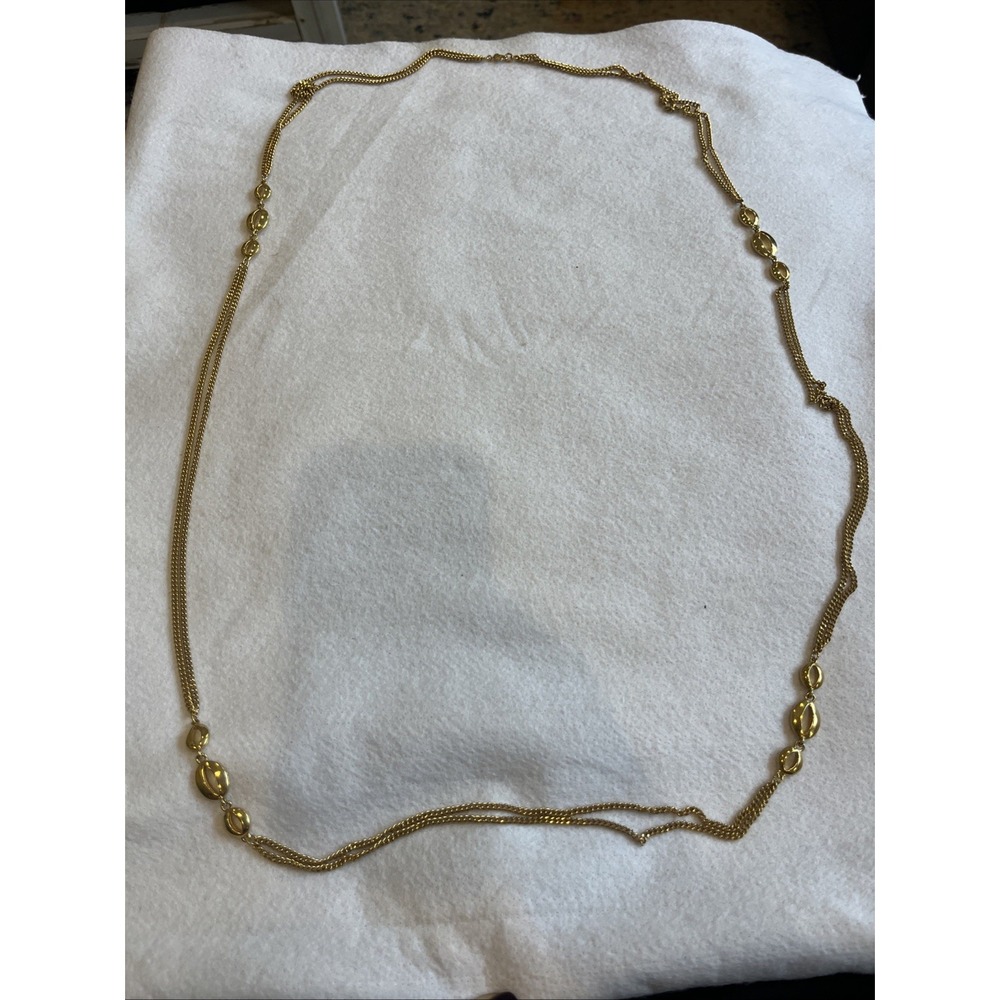 Vintage Monet Goldtone Station Necklace 54" Long Patent Pending Clasp 2 Strand